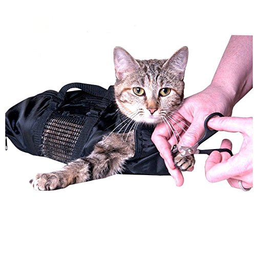 Bestbuy Bolsa de aseo para gatos + guante para mascotas, bolsa de baño para limpieza de orejas, cortar uñas, alimentación medicinal resistente a arañazos y mordeduras