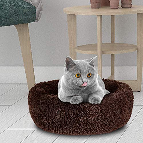 Bestdon Cama para mascotas para gatos y perros, redonda de peluche, cama para perros y gatos, en forma de Doughnut, marrón oscuro, 40 cm