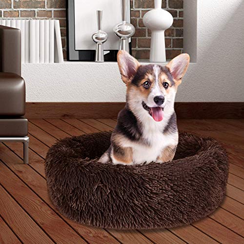 Bestdon Cama para mascotas para gatos y perros, redonda de peluche, cama para perros y gatos, en forma de Doughnut, marrón oscuro, 40 cm