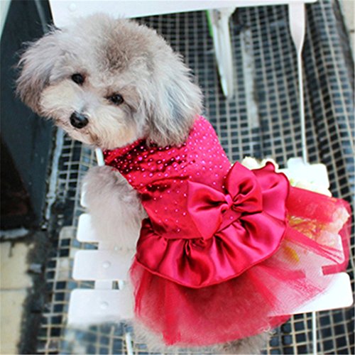 bismarckbeer Vestido para mascota, con lazo, cachorro, perritos de seda imitada, tutú, vestido de lentejuelas, ropa de princesa