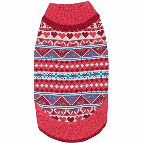 Blueberry Pet Holiday Charm Fair Isle Style Sugar Coral Pullover Dog Jumper, Back Length 25cm, Pack of 1 Clothes for Dogs