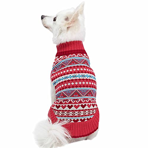 Blueberry Pet Holiday Charm Fair Isle Style Sugar Coral Pullover Dog Jumper, Back Length 25cm, Pack of 1 Clothes for Dogs