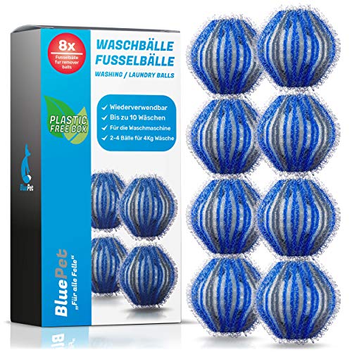BluePet® 8x bolas de pelusa para lavadora - elimina pelos de animales y pelusas, recogedor de pelo para secadoras - bolas de pelusa - bola de lavandería (azul oscuro)