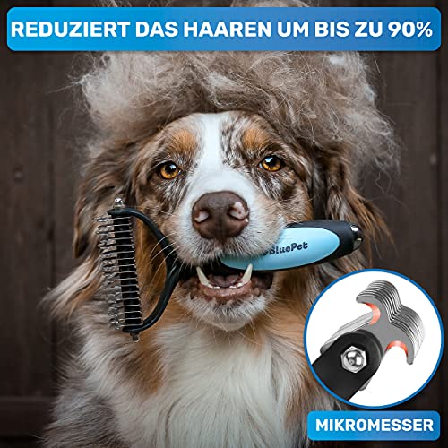Bluepet® cepillo para perro y gato de pelo largo - peine y elimina el subpelo y los enredos - protección del pelaje superior (S-M azul)