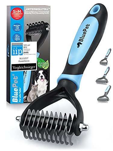 Bluepet® cepillo para perro y gato de pelo largo - peine y elimina el subpelo y los enredos - protección del pelaje superior (S-M azul)