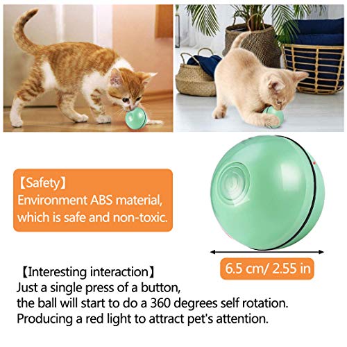 Bola de Gato, Juguetes para Gatos Pelotas, Carga USB Bola Giratoria Automática, Bola Eléctrica de 360 Grados Juguete Interactivo con luz LED para Ejercicio Animal Doméstico Gatos y Perros (Verde)
