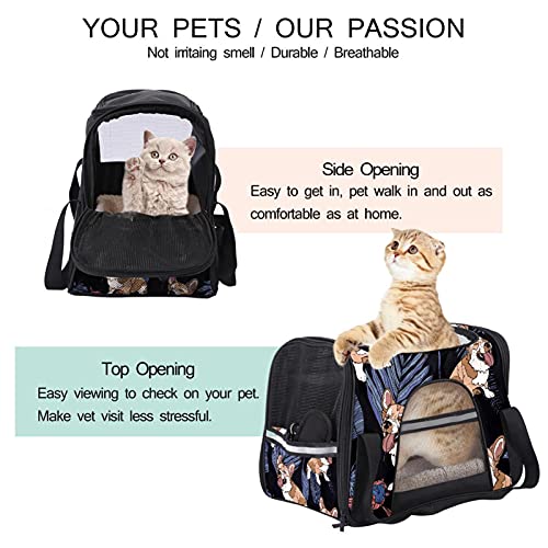 Bolsa de viaje para mascotas, bolsa portátil para mascotas, tela plegable, bolsa de viaje para perros o gatos, jaula para mascotas con cremalleras de seguridad, lindas hojas de palma corgi Dogtropical