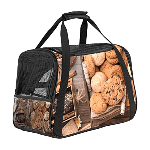Bolsa portátil de viaje para mascotas, bolsas de viaje aprobadas por aerolíneas para gato y conejo, con impresión suave de avena y galletas de chocolate