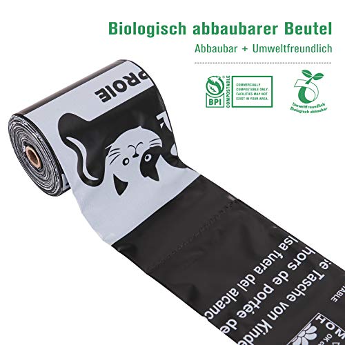 Bolsas Caca Perro Biodegradable, Bolsa de mierda ecológica elaborada con almidón de maíz, Diseño engrosado con impermeable, Resistente al desgarro - 6 Rollos
