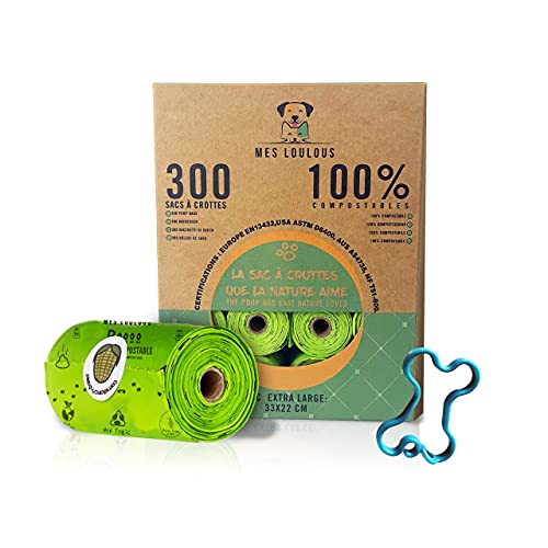 Bolsas para caca de perro MES LOULOUS 300 bolsas ecológico compostables y biodegradables para excrementos caninos no micro plasticos