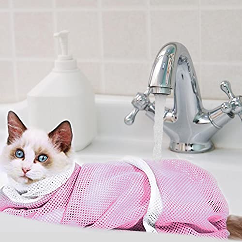 Bolso de malla de ducha de gato, bañado anti bañera de bañera Bolsa resistente a la mordida y bolso de ducha de gato resistente los rasguños para el baño de gato cortador de uñas y limpieza de orejas
