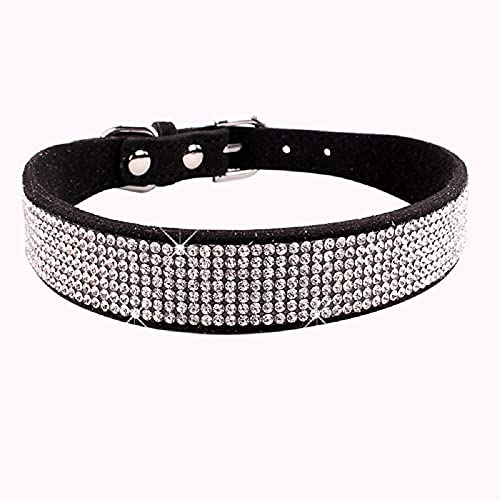 Bonito Collar de Perro con pedrería Bling Bling (Negro S) - Adecuado para Perros pequeños y medianos