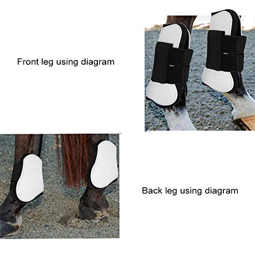 Botas de pierna de caballo, 4 piezas Bota de cepillado Protector de abrigo de caballo Protección de pierna de montar Bota de protección de pierna delantera trasera Bota de neopreno de PU ajustable