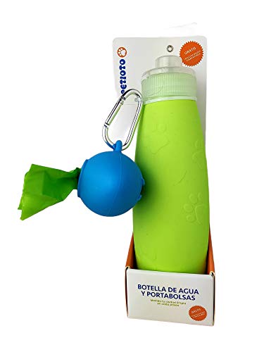 Botella de Agua Grande + Dispensador de Bolsas | Silicona 600 ml Perros Grandes
