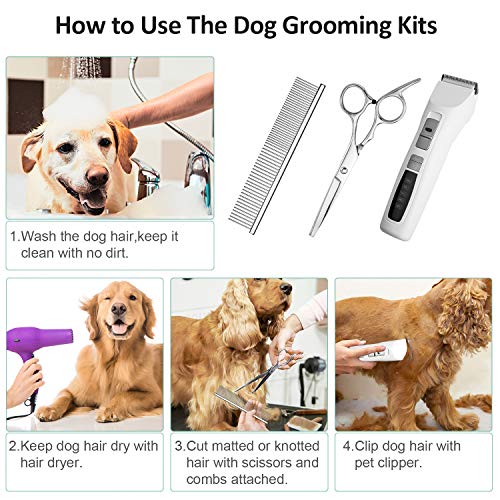 BOUSNIC Kit de cortauñas de pelo inalámbrico de 2 velocidades para perros – profesional recargable para perros pequeños, medianos y grandes, gatos y otras mascotas