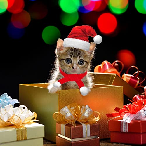 Bufanda con gorro de Papá Noel, rojo, verde, ajustable, juegos de gorro navideño para mascotas, perro, gato, más cálido, gorro de Papá Noel para mascotas, juego de bufanda para fiesta de Navidad