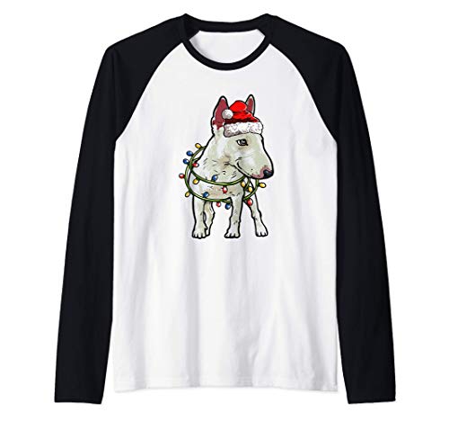 Bull Terrier Navidad Regalo X-Mas Disfraz Amor De Perro Camiseta Manga Raglan