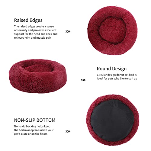 BVAGSS Cama de Felpa Deluxe Plush Redonda de Pelo Nido de Donut para Mascotas Deluxe para Gatos y Perros XH034 (Diameter:50cm, Red)
