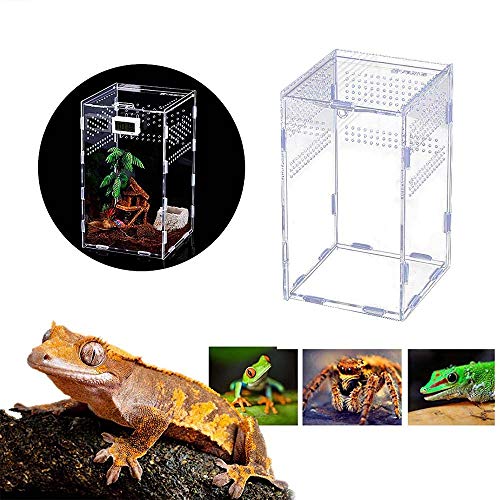 Caja de alimentación de insectos, caja de alimentación de reptiles de acrílico, caja de cría de vidrio transparente, caja de cría de terrario para mascotas insectos grillos