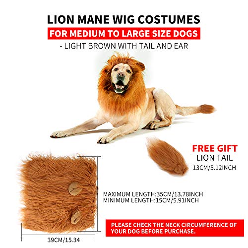 Calevin Disfraz de Melena de león Dog Peluca de león con Oreja para la Fiesta de Navidad de Halloween El Pelo de Perro Divertido se Adapta a Mascotas de Perro de Mediano a Grande