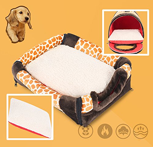 Cama cálida con forma de bolso lavable para mascotas, perro, gato, cachorro, con un cojín extraíble (marrón)