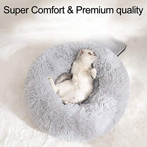Cama de Gato Donut Base Cama Redonda Impermeable Antideslizante Lavable a Máquina Duradera para Mascotas Cama de Lujo Mullida para Perros Cachorros Gatitos （50cm Amarillo）