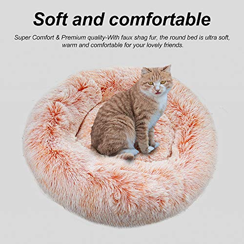 Cama de Gato Donut Cama Redonda Felpa para Perros Cómodo Suave Segura Lavable a Máquina Duradera para Mascotas Cachorros Gatitos （40cm Rosa）