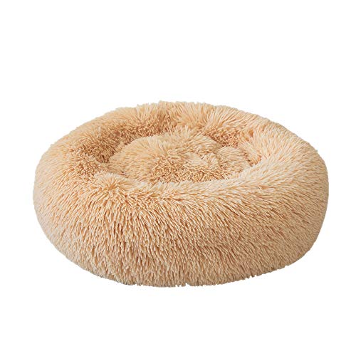 Cama de Mascotas Donut Cama de Perros Gatos Redonda Cómodo Suave Felpa Corto con una Bola de Sisal Cama de Gatitos Cachorros para Dormir Descansar Durmiente(50cm Light Brown)