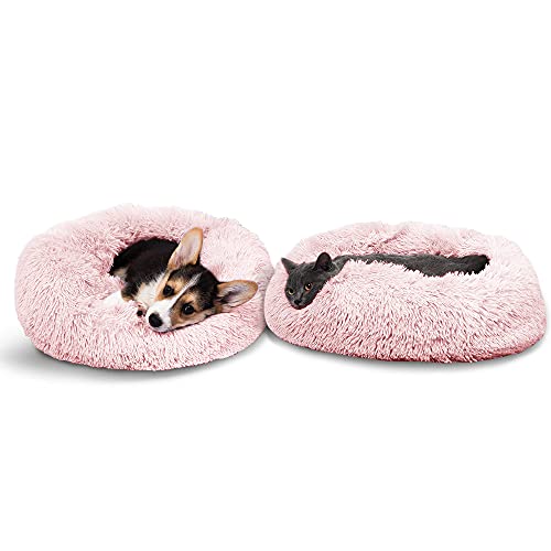 Camas para perros pequeños y medianos grandes, lavables, con cojín suave y esponjoso, diseño de rosquilla, color rosa claro S (50 cm)
