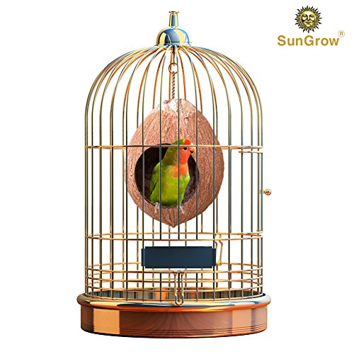 Casa de pájaros de concha de coco natural - Casa de pájaros para jaula o exterior - Finch, parakeet, alimentador ecológico de Sparrows - textura natural fomenta el ejercicio de pie y pico