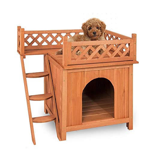 Casa de perro Casa del animal doméstico del perro, el perro de habitaciones de madera, levantada Vent y balcón al aire libre y for uso en interiores, casa del animal doméstico del refugio for cachorro