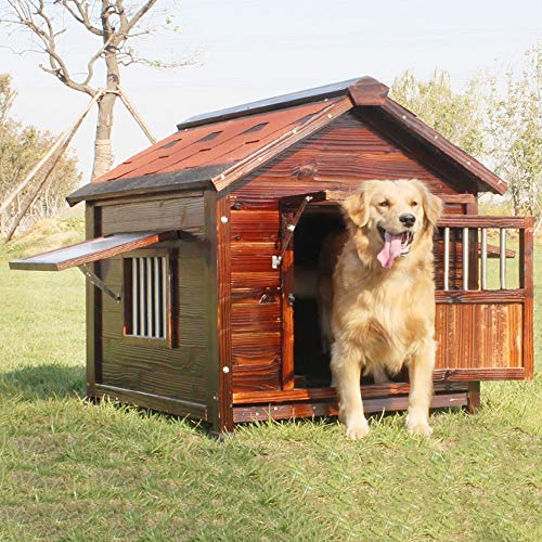 Casa de perro Casa del animal doméstico Perro Criado Vent y balcón al aire libre y for uso en interiores, casa del animal doméstico del refugio for cachorros y perros, madera for perro perro de la per