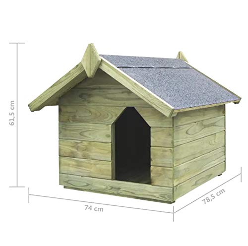 Caseta de Madera para Perros, Casa de Perro Impermeable con Tejado para Exterior, 74 x 78,5 x 61,5 cm
