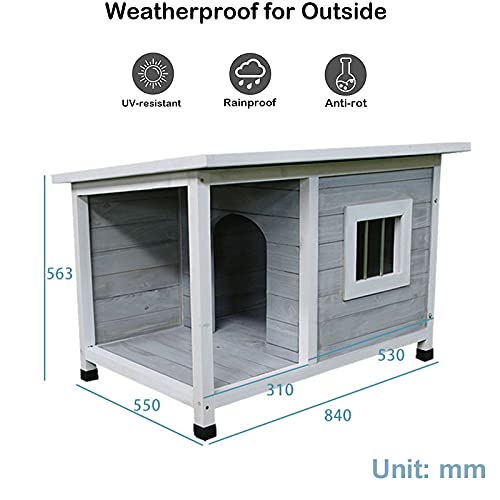 Caseta de madera para perros resistente a la intemperie con porche, refugio grande para muebles para mascotas al aire libre, casa de cabaña para animales resistente a la intemperie en el jardín