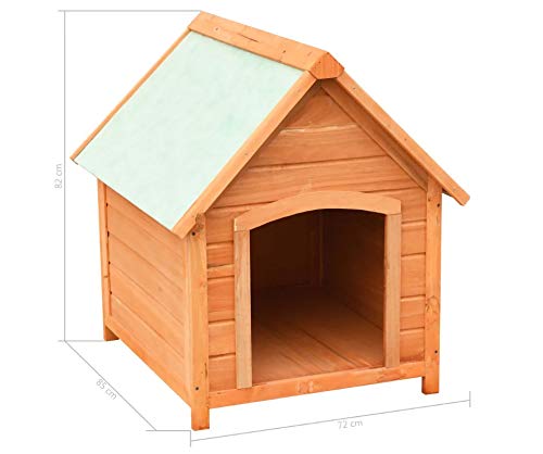 Caseta de perro con techo, casa de perro con marco de madera maciza para casa, jardín, patio, césped, terraza, 72 x 85 x 82 cm