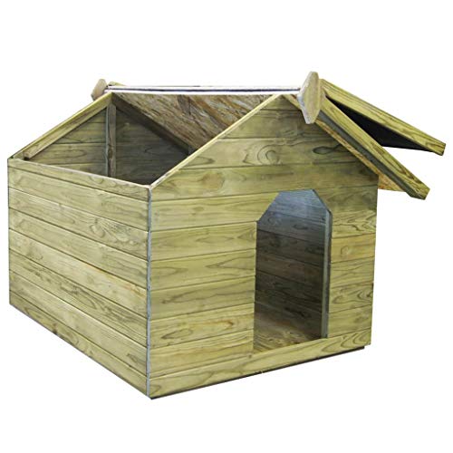 Caseta para perro de exterior, caseta para perros con techo abatible, caseta para perros de madera impregnada FSC, impermeable, fácil de mantener, 105,5 x 123,5 x 85 cm