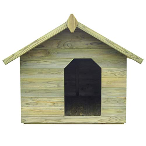 Caseta para perro de exterior, caseta para perros con techo abatible, caseta para perros de madera impregnada FSC, impermeable, fácil de mantener, 105,5 x 123,5 x 85 cm