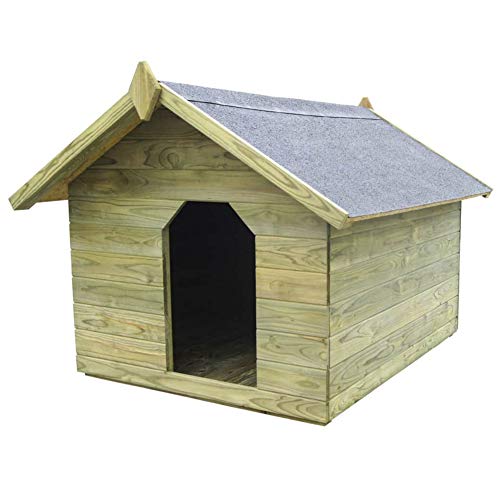 Caseta para perro de exterior, de pino impregnado con techo abatible, 105,5 x 123,5 x 85 cm, verde