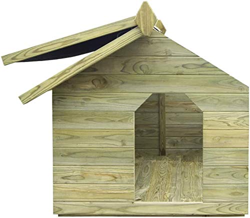 Caseta para perro de exterior, de pino impregnado con techo abatible, 105,5 x 123,5 x 85 cm, verde