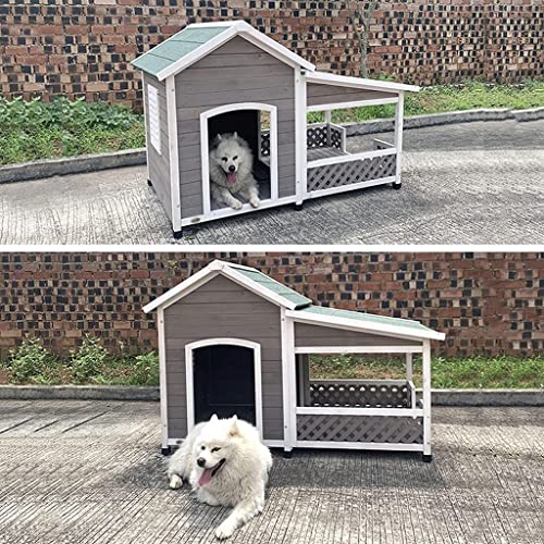 Caseta para perros, caseta para perros La perrera al aire libre con balcón aisló al aire libre de madera de madera for el pequeño refugio de perros de animales grandes de 148 × 86 × 83 cm Refugio para