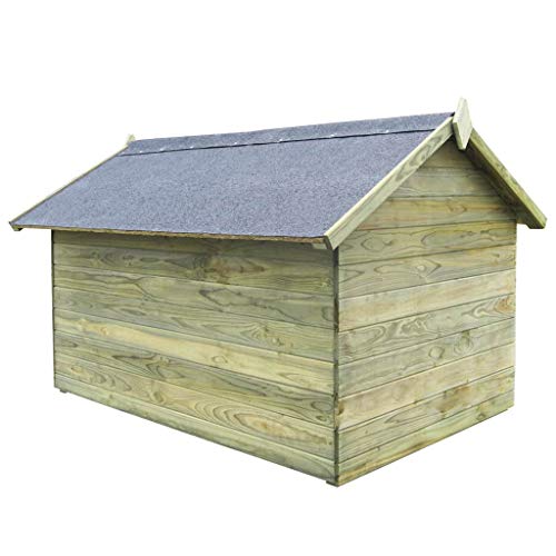 Caseta para perros de exterior, casetas para perros con techo abatible, cama para perros de madera impregnada FSC, impermeable, fácil de mantener (104,5 x 153,5 x 94 cm)