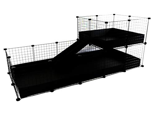 C&C Modular Cages Jaula C&C original de 5 x 2 + loft 2 x 2 + rampa + 2 correx incluidos – Conejo de indias de doble nivel C&C jaula (base negra, loft negro)