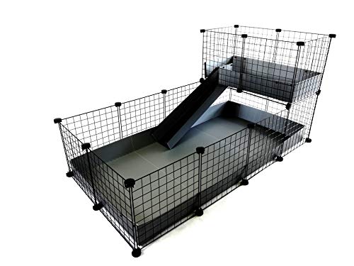 C&C Modular Cages Jaula original C&C 4x2 + loft 2x1 + rampa + 2 x bases correx incluidas – Conejo de indias doble de dos niveles C&C jaula (base gris plateado, loft gris)
