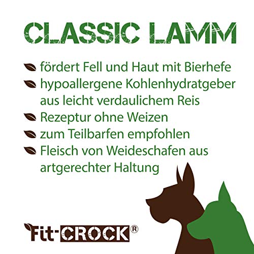 cdVet Naturprodukte Fit-Crock Classic Lamb Mini 10 kg - Perro - Alimentos - nutrición Adecuada - partbarf - sin Gluten - promueve el Pelaje + la Piel - Ingredientes equilibrados - prensado en frío -