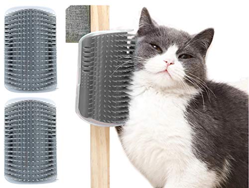 Cepillo de aseo automático para gatos paquete de 2 cepillos de masaje esquina para mascotas gatito para eliminar el pelo de perro herramienta rascador para animales de pelo largo y corto