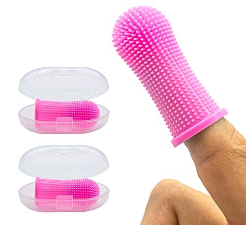 Cepillo de dientes de silicona para perros y gatos 360º (PACK 2 UDS) con diseño ergonómico para dedo - color rosa