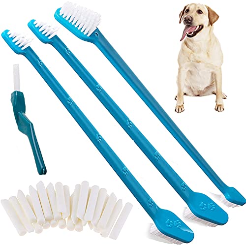 Cepillo de dientes para perros,cepillos de dientes para perros, mascotas,cepillo de dientes de doble cabezal,herramienta de limpieza de dientes para perros Y gatos,elimina la placa y el sarro