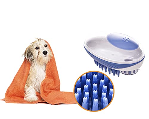 Cepillo de lavado para perros multiusos clic, pulveriza y lava champú y agua para baño y aseo – Dispensador de animales domésticos y cardador para perros, gatos, hámster y otros animales (azul)