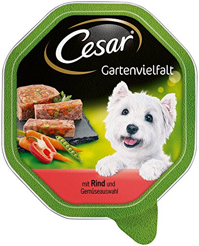 César - Alimentos húmedos para Perros, Variedad de jardín, Carne de res y verduras, 7 paquetes, (7 x 2 tazones x 150 g)