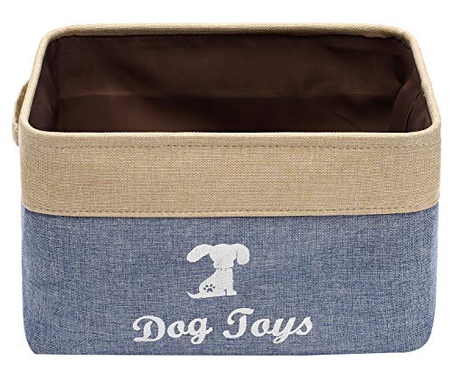 Cesta de almacenamiento de lino organizador para el pecho – perfecto para organizar juguetes de perro, camisas de perro, juguetes para perro, ropa de perro,cestas de regalo-azul /beige